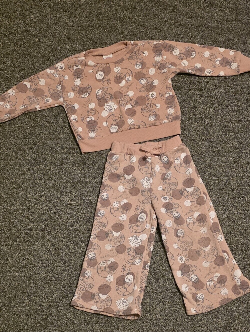 Disney Girls Dusty Pink Princess Character Sweat Set Size 4T